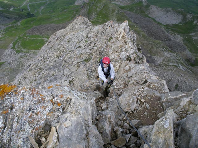 Greitspitz-Klettersteig: Daniela am Ausstiegsgrat