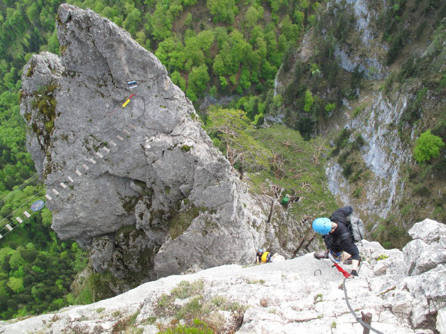 Drachenwand-Klettersteig: H&auml;ngebr&uuml;cke und Pfeilerwand