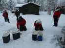 Markus im Wildniscamp von Arctic Dogsled Adventure beim V&auml;kk&auml;r&auml;j&auml;rvi (20. Feb.)