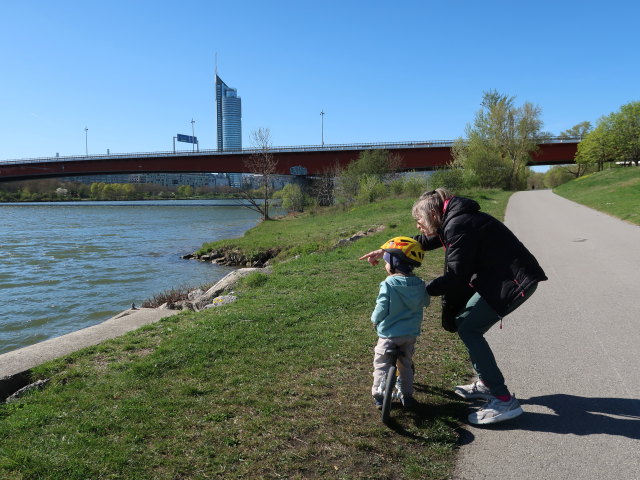 Nils und Mama zwischen Brigittenauer Br&uuml;cke und Reichsbr&uuml;cke