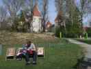 Nils und ich auf der Schlossinsel im Nationalparkzentrum Schloss Orth, 150 m