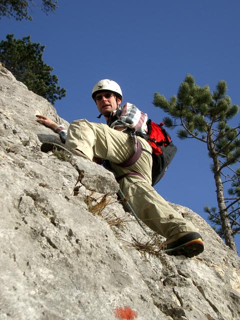 Grafenbergsteig: Andreas in der Grafenbergplatte (9. Seillänge)