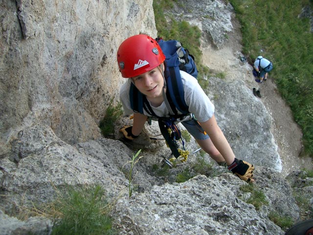 Pittentaler Steig: Daniela in der Verschneidung nach dem Steigbaum