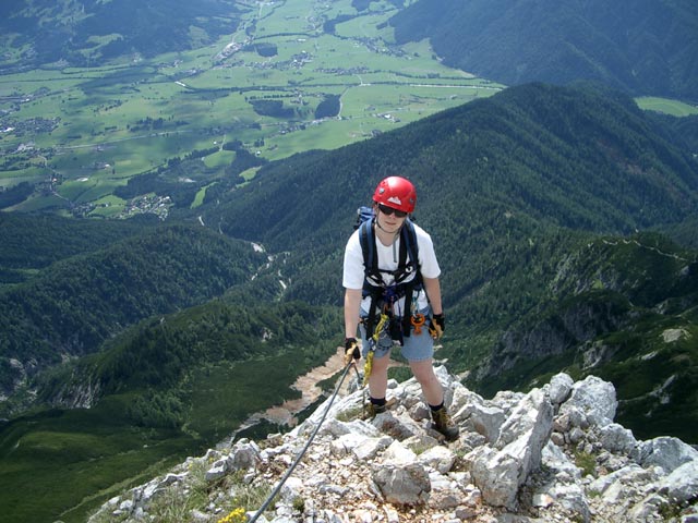 Südwandklettersteig: Daniela beim Ausstieg (3. Juli)