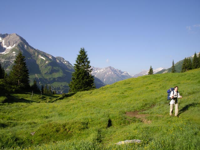 Daniela auf Weg 445 auf der Mannsgut-Alpe (1. Juli)