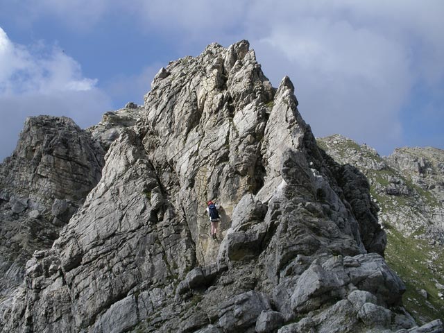 Daniela am Mindelheimer Klettersteig zwischen 2. Schafalpenkopf und 3. Schafalpenkopf (1. Juli)