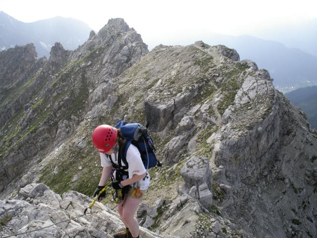 Daniela am Mindelheimer Klettersteig zwischen 2. Schafalpenkopf und 3. Schafalpenkopf (1. Juli)