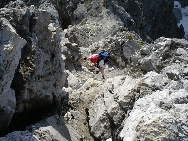 Daniela am Mindelheimer Klettersteig zwischen 2. Schafalpenkopf und 3. Schafalpenkopf (1. Juli)