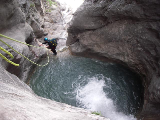 Frauenbach: Helmut nach der 22. Abseilstelle (11. Juli)