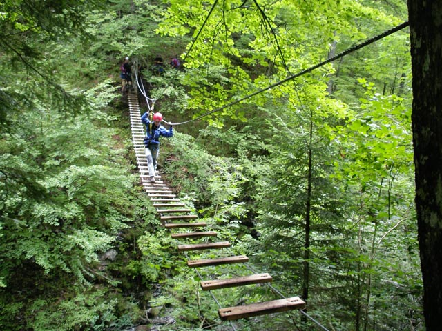 Klettersteig Postalmklamm: Carmen auf der Seufzerbrücke
