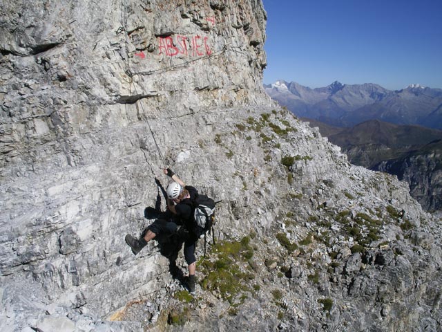 Ilmspitze-Klettersteig: Erich bei der Abzweigung des Abstiegssteigs (22. Sep.)
