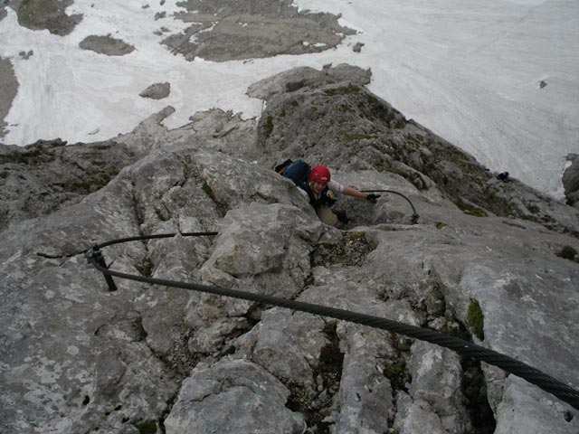 Johann-Klettersteig: Daniela zwischen großer Plattenrampe und Pfannl/Maischberger (7. Juni)