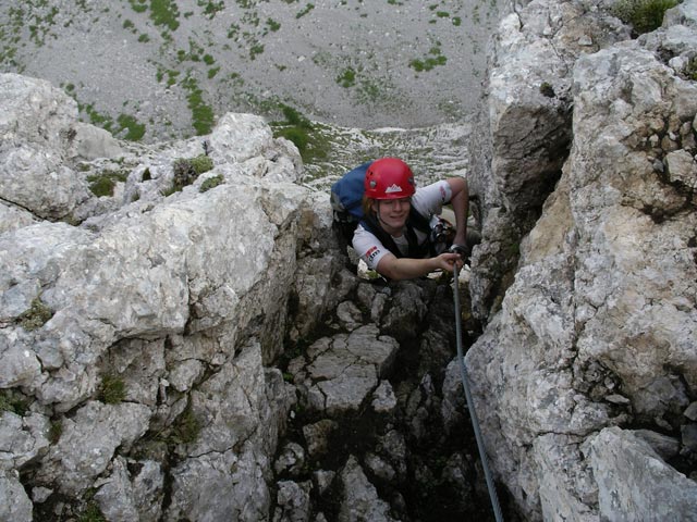 Winkelturm-Klettersteig: Daniela in der Schl&uuml;sselstelle (8. Juli)