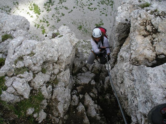 Winkelturm-Klettersteig: Irmgard in der Schl&uuml;sselstelle (8. Juli)