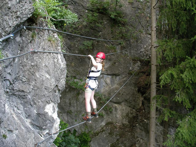 Koflwand-Klettersteig: Daniela auf der Seilbr&uuml;cke (8. Juli)