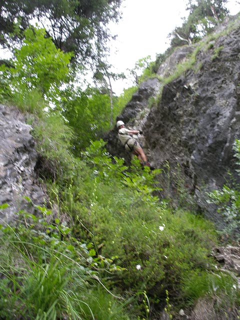 Koflwand-Klettersteig: Ich in der Schl&uuml;sselstelle (8. Juli)