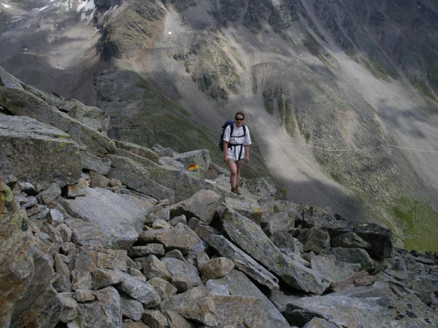 Daniela auf Weg 25a zwischen D&uuml;sseldorfer H&uuml;tte und Hinterem Sch&ouml;neck (21. Juli)