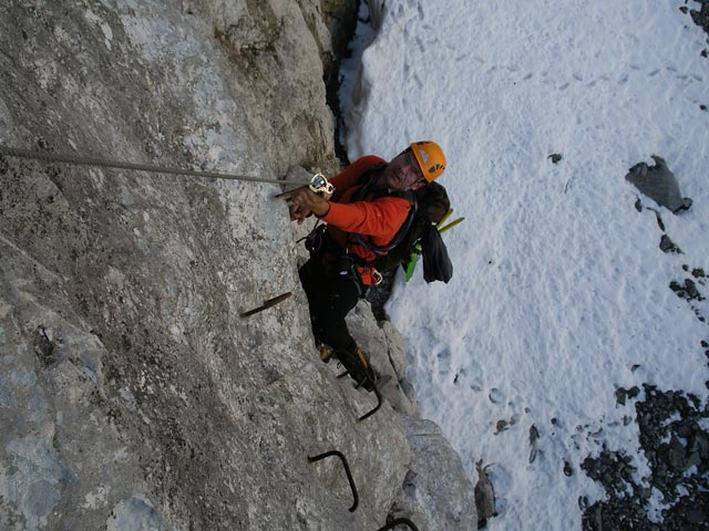 Blodigrinne-Klettersteig: Andreas in der schweren Variante des zweiten Teils