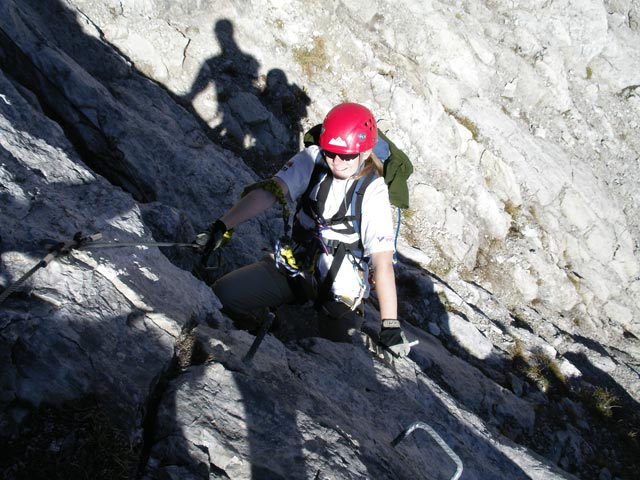Karhorn-Klettersteig: Daniela in der Schl&uuml;sselstelle
