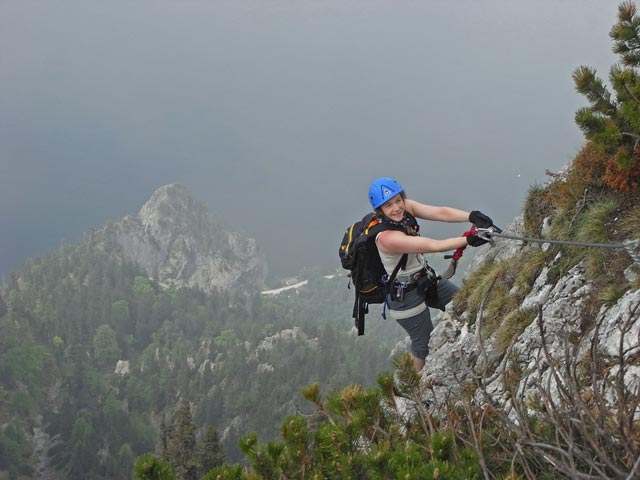 Traunsee-Klettersteig: Irene im Ausstieg (25. Mai)