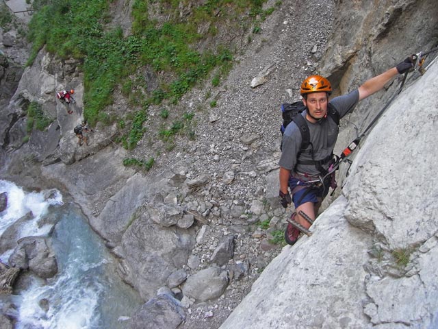 Galitzenklamm-Klettersteig: Erich in der Schl&uuml;sselstelle (5. Juli)