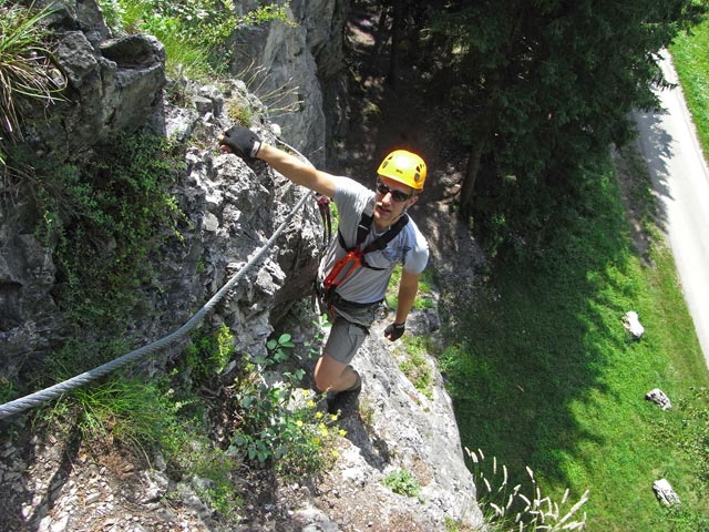Koflwand-Klettersteig: Christian zwischen Einstieg und Schl&uuml;sselstelle (6. Juli)