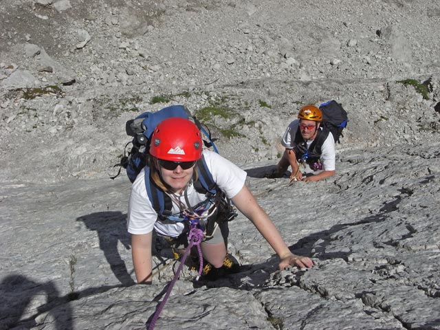 Kleine Gamswiesenspitze Nordostkante: Daniela und Erich in der ersten Seill&auml;nge (10. Juli)