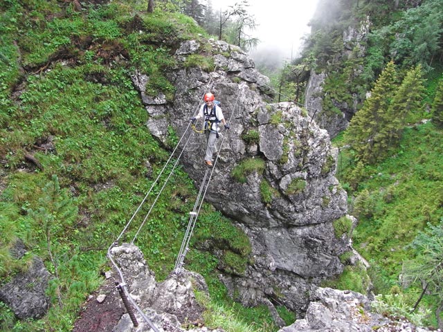 Hias-Klettersteig: Daniela auf der 2. Seilbr&uuml;cke