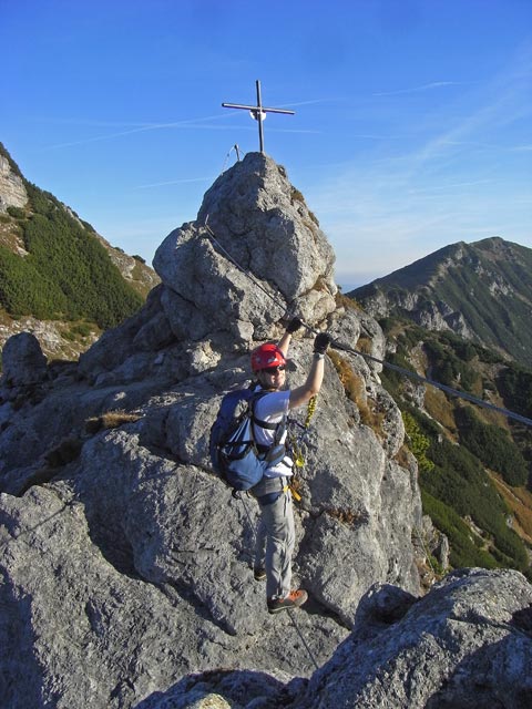Hundskopf-Klettersteig: Daniela auf der Seilbr&uuml;cke (12. Okt.)