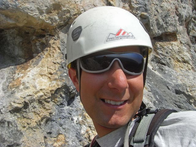 Kletterbr&uuml;derpfad: Ich am Stand nach der 2. Seill&auml;nge