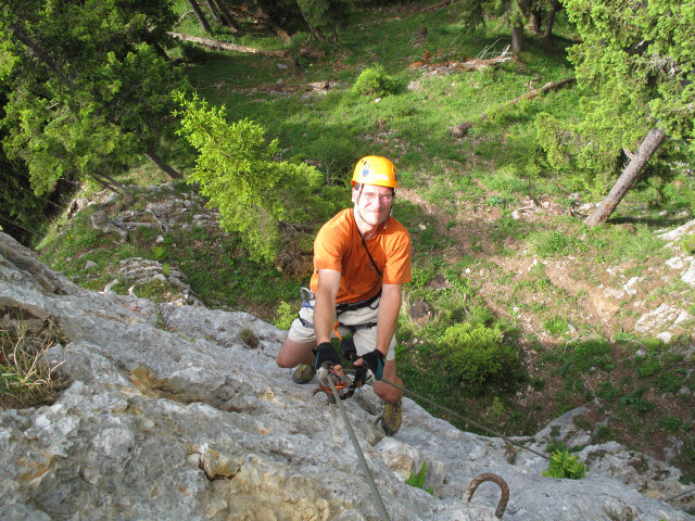 B&uuml;rgeralm-Klettersteig: Andreas in der Schlussdiagonale