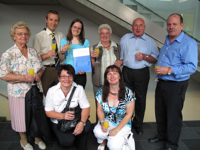 Johanna, ich, Andrea, Daniela, Irmgard, Doris, Franz und Wolfgang in der Fachhochschule St. Pölten