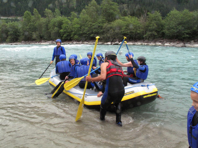 Timo, ?, Christian, ?, G&uuml;nther, ?, Johannes, Helmut und Daniela auf der Isel (12. Juli)