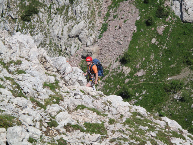 Nordostkante: Daniela am Stand nach der 3. Seill&auml;nge (14. Juli)