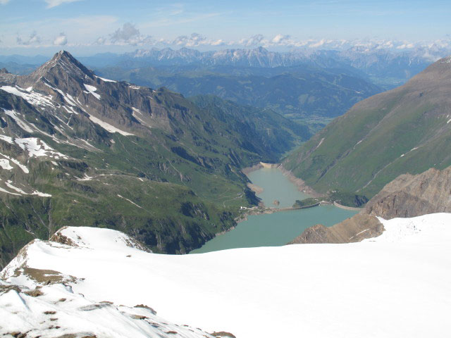 Stauseen Mooserboden und Wasserfallboden vom Mittleren Bärenkopf aus (26. Juli)