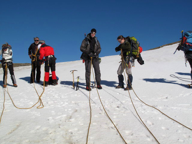 ?, Wolfgang, ?, Norbert und Daniela am s&uuml;dlichen Bockkarkees (27. Juli)