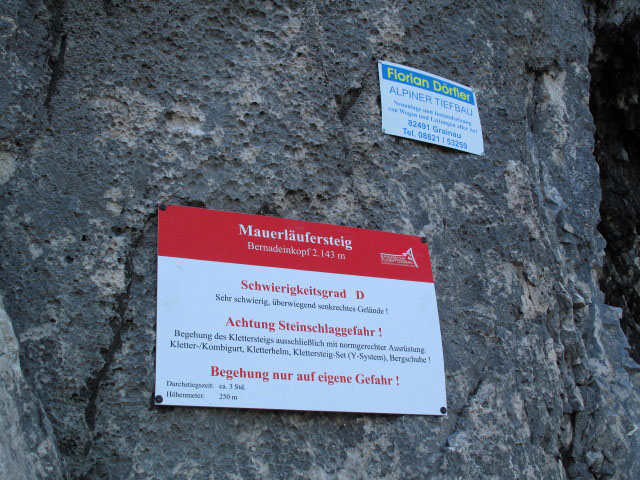 Mauerl&auml;ufer-Klettersteig: Einstiegstafel