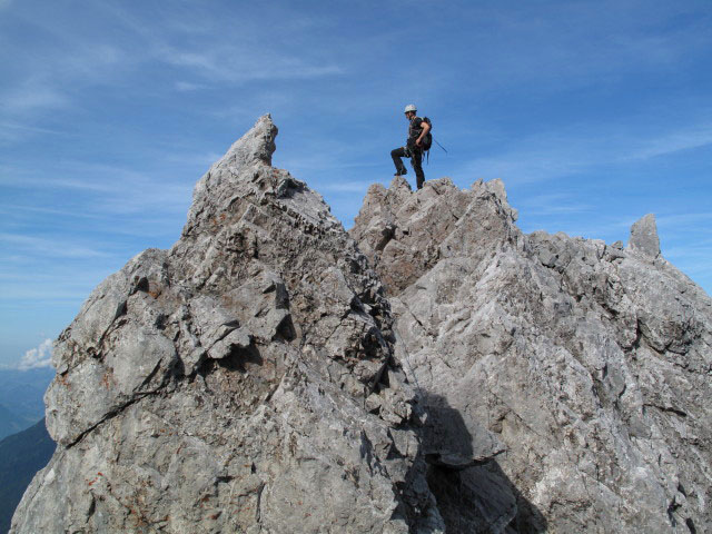 Hintere Goinger Halt Nordgrat: Reinhard am Stand nach der f&uuml;nften Seill&auml;nge (27. Sept.)