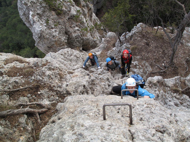 Wildenauer-Klettersteig: Erich, Gregor, Carmen und Sabrina in der Schlusswand