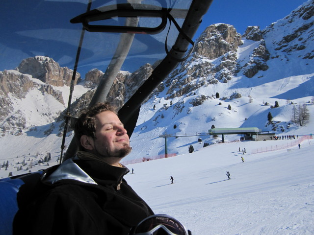 Markus im Sessellift Sass Bec&egrave; (20. M&auml;rz)
