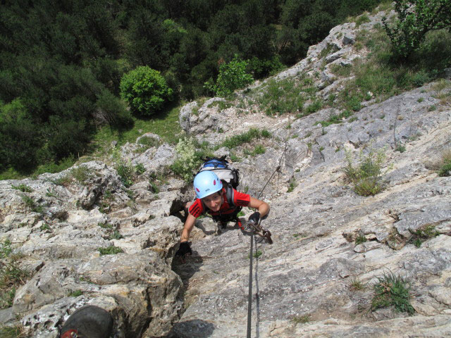 Pittentaler Klettersteig: Katarina in der Schl&uuml;sselstelle