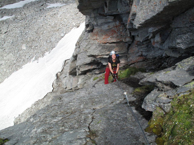 S&auml;uleck-Klettersteig: Manuela auf der Einstiegsrampe (9. Juli)