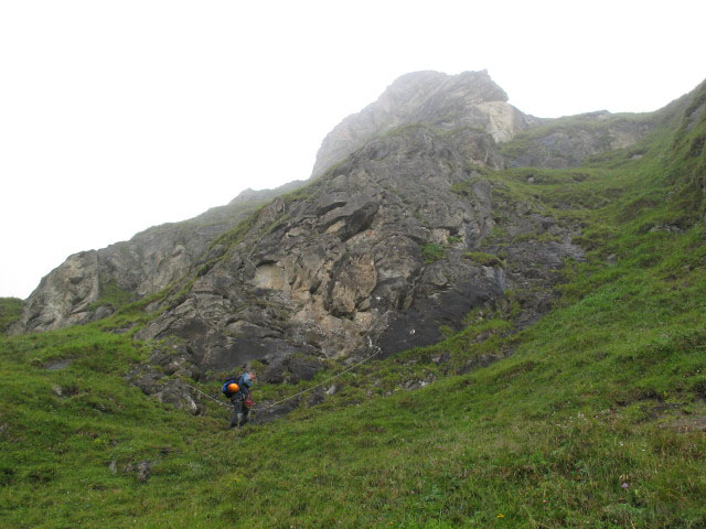 &Uuml;bungsklettersteig Kleine Scharte: Erich beim Einstieg (13. Aug.)
