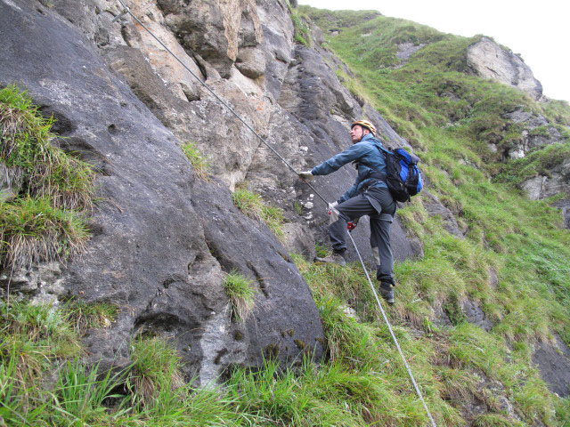 &Uuml;bungsklettersteig Kleine Scharte: Erich im Einstieg (13. Aug.)