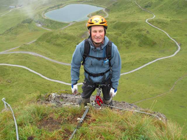 &Uuml;bungsklettersteig Kleine Scharte: Erich in der schwierigen Ausstiegsvariante (13. Aug.)