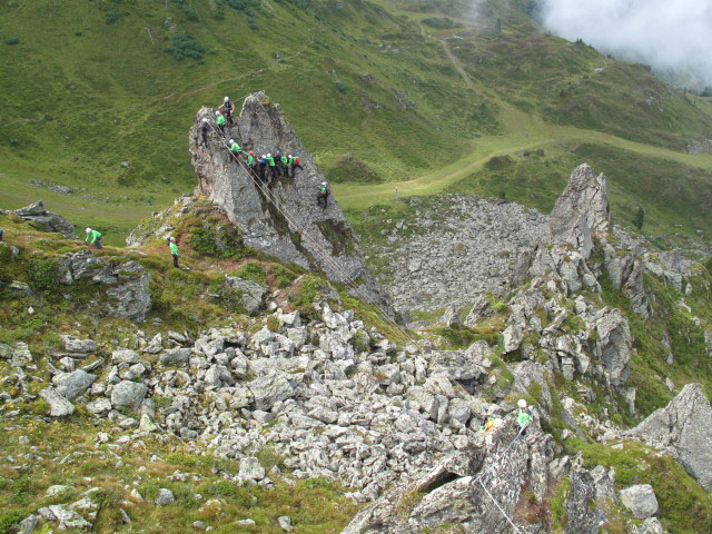 Familienklettersteig Hirschkarspitze: zweiter Turm und Flying Fox (13. Aug.)