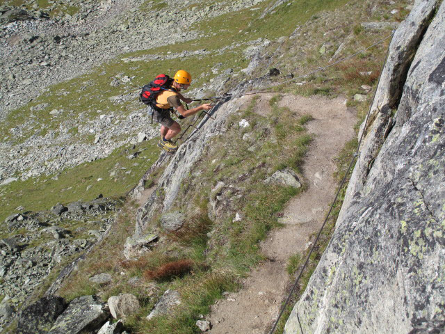 Eggishorn-Klettersteig: Andreas auf der Mauerl&auml;ufer-Platte