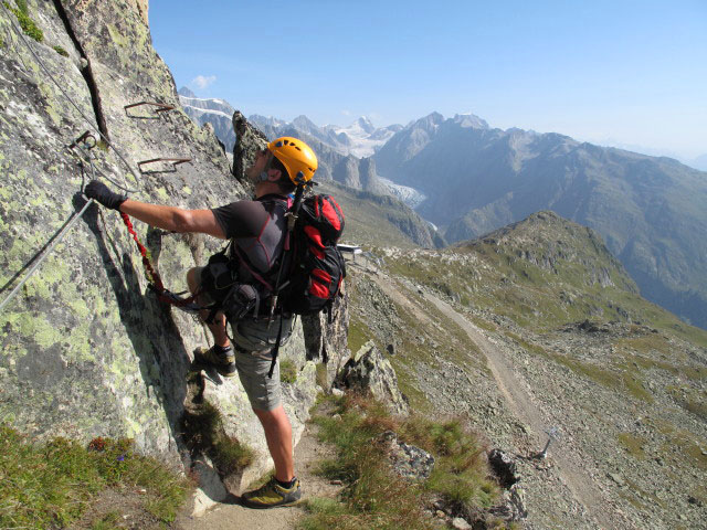 Eggishorn-Klettersteig: Axel auf der Mauerläufer-Platte