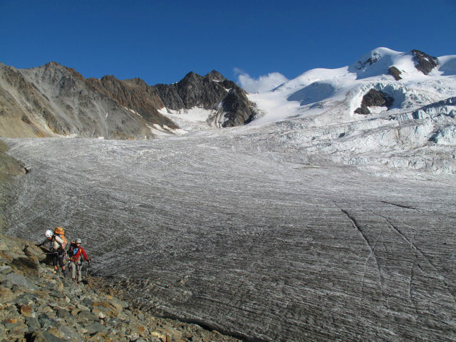Gudrun und Christoph auf der Seitenmor&auml;ne des Taschachferners (10. Sep.)
