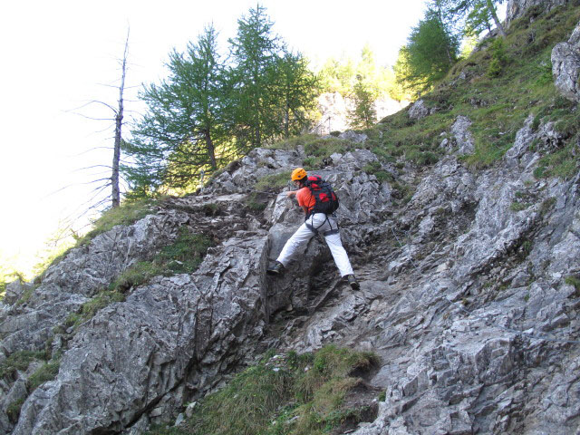 Ch&auml;ligang-Klettersteig: Andreas in der Schl&uuml;sselstelle